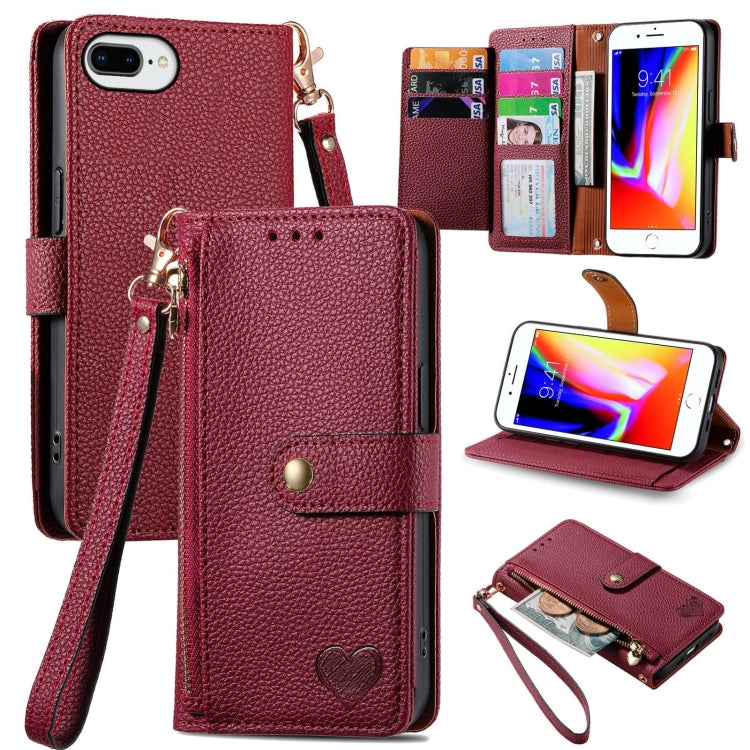 Love Zipper Lanyard Leather Phone Case, For iPhone 12 / 12 Pro, For iPhone X / XS, For iPhone 7 Plus / 8 Plus, For iPhone 6 Plus / 6s Plus, For iPhone 6 / 6s