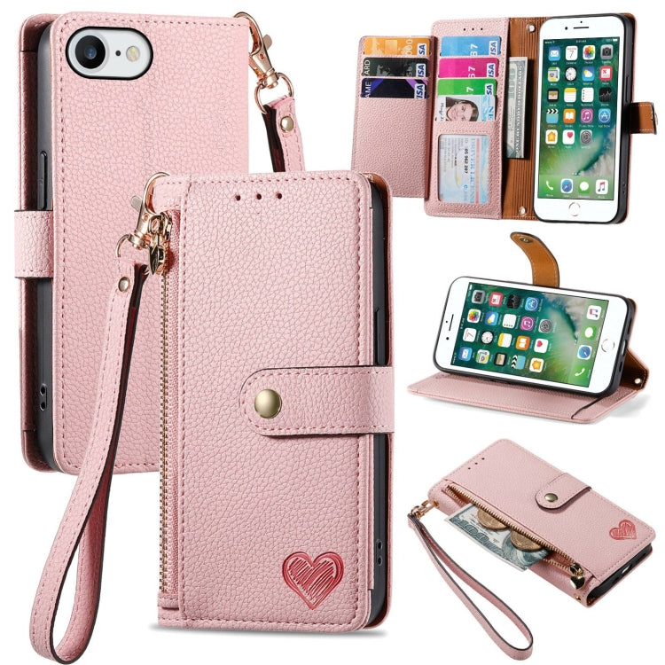 Love Zipper Lanyard Leather Phone Case, For iPhone 12 / 12 Pro, For iPhone X / XS, For iPhone 7 Plus / 8 Plus, For iPhone 6 Plus / 6s Plus, For iPhone 6 / 6s