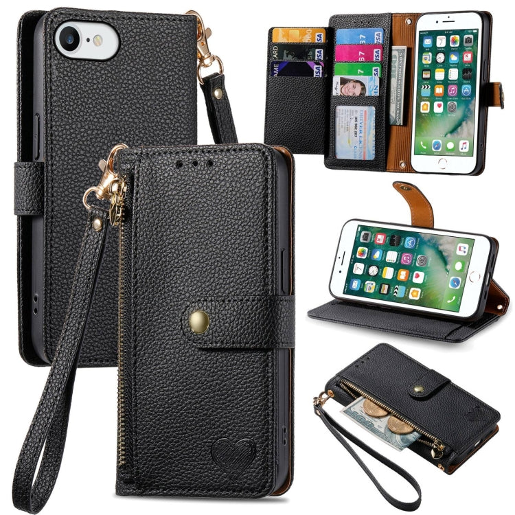 Love Zipper Lanyard Leather Phone Case, For iPhone 12 / 12 Pro, For iPhone X / XS, For iPhone 7 Plus / 8 Plus, For iPhone 6 Plus / 6s Plus, For iPhone 6 / 6s