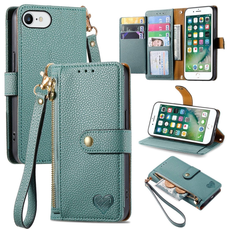 Love Zipper Lanyard Leather Phone Case, For iPhone 12 / 12 Pro, For iPhone X / XS, For iPhone 7 Plus / 8 Plus, For iPhone 6 Plus / 6s Plus, For iPhone 6 / 6s