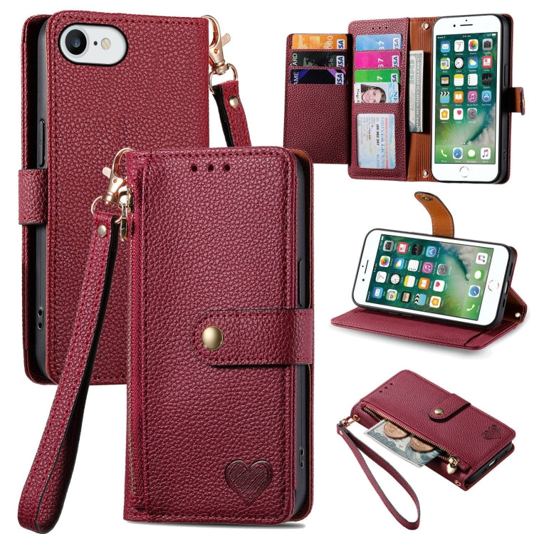 Love Zipper Lanyard Leather Phone Case, For iPhone 12 / 12 Pro, For iPhone X / XS, For iPhone 7 Plus / 8 Plus, For iPhone 6 Plus / 6s Plus, For iPhone 6 / 6s