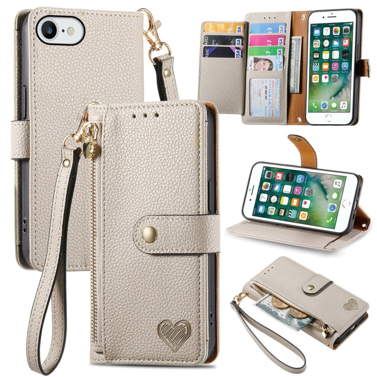 Love Zipper Lanyard Leather Phone Case, For iPhone 12 / 12 Pro, For iPhone X / XS, For iPhone 7 Plus / 8 Plus, For iPhone 6 Plus / 6s Plus, For iPhone 6 / 6s