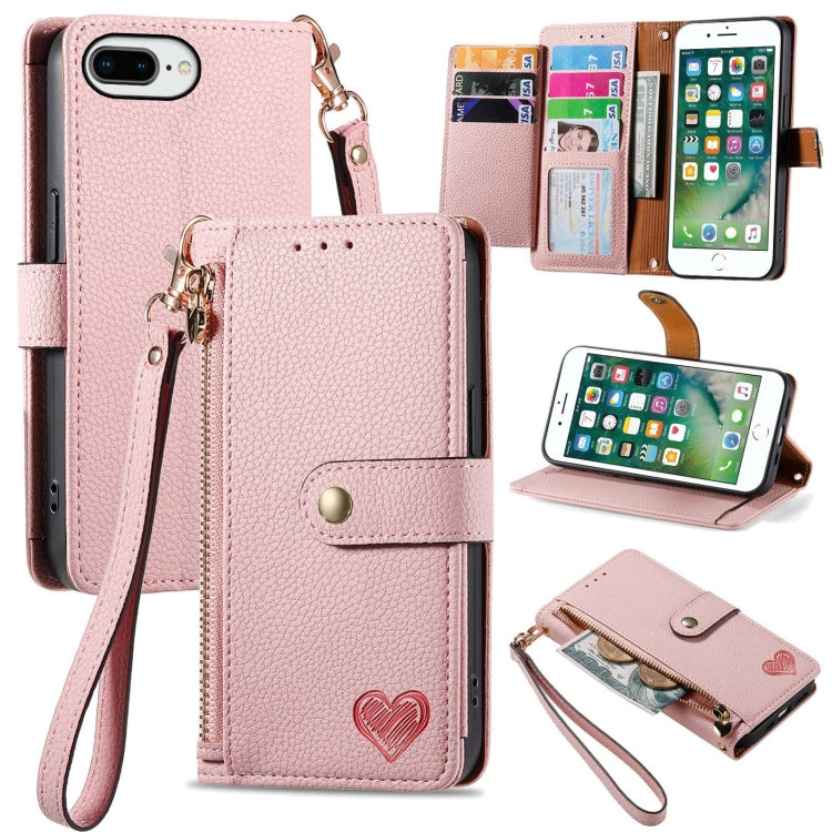 Love Zipper Lanyard Leather Phone Case, For iPhone 12 / 12 Pro, For iPhone X / XS, For iPhone 7 Plus / 8 Plus, For iPhone 6 Plus / 6s Plus, For iPhone 6 / 6s