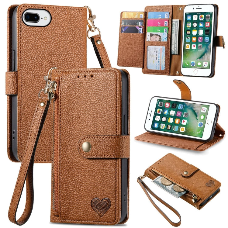 Love Zipper Lanyard Leather Phone Case, For iPhone 12 / 12 Pro, For iPhone X / XS, For iPhone 7 Plus / 8 Plus, For iPhone 6 Plus / 6s Plus, For iPhone 6 / 6s