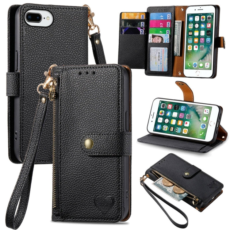 Love Zipper Lanyard Leather Phone Case, For iPhone 12 / 12 Pro, For iPhone X / XS, For iPhone 7 Plus / 8 Plus, For iPhone 6 Plus / 6s Plus, For iPhone 6 / 6s