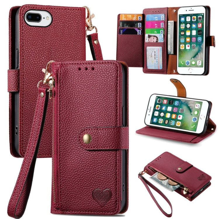 Love Zipper Lanyard Leather Phone Case, For iPhone 12 / 12 Pro, For iPhone X / XS, For iPhone 7 Plus / 8 Plus, For iPhone 6 Plus / 6s Plus, For iPhone 6 / 6s