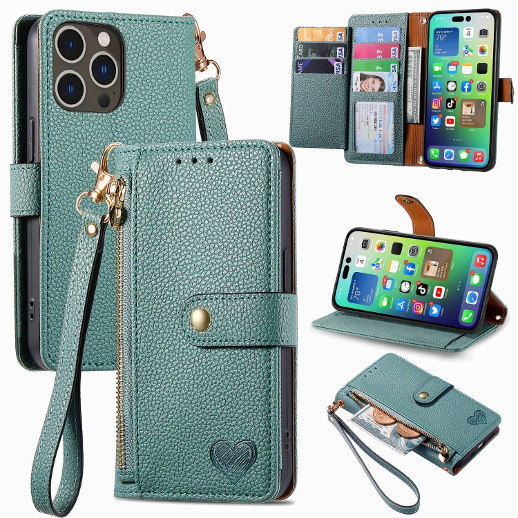 Love Zipper Lanyard Leather Phone Case, For iPhone 16e, For iPhone 16 Pro Max, For iPhone 16 Pro, For iPhone 16 Plus, For iPhone 16