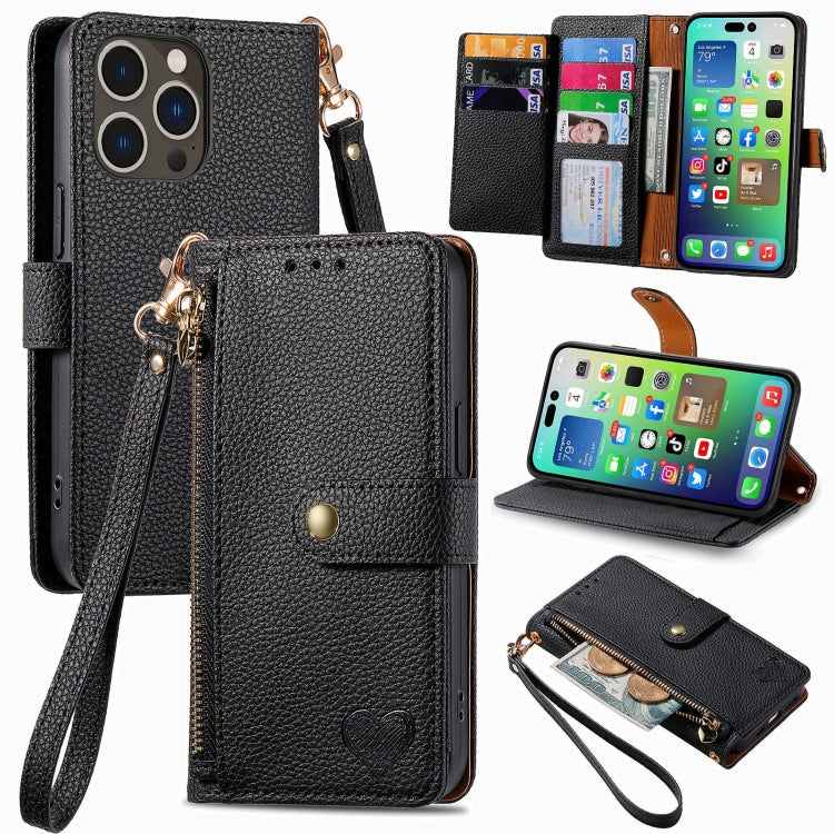 Love Zipper Lanyard Leather Phone Case, For iPhone 16e, For iPhone 16 Pro Max, For iPhone 16 Pro, For iPhone 16 Plus, For iPhone 16