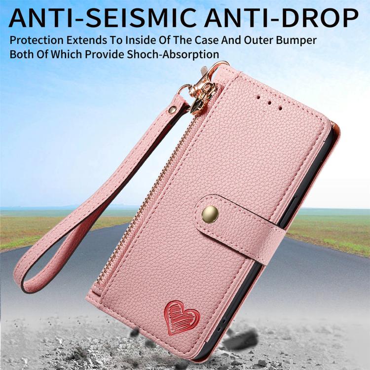 Love Zipper Lanyard Leather Phone Case, For iPhone 16e, For iPhone 16 Pro Max, For iPhone 16 Pro, For iPhone 16 Plus, For iPhone 16