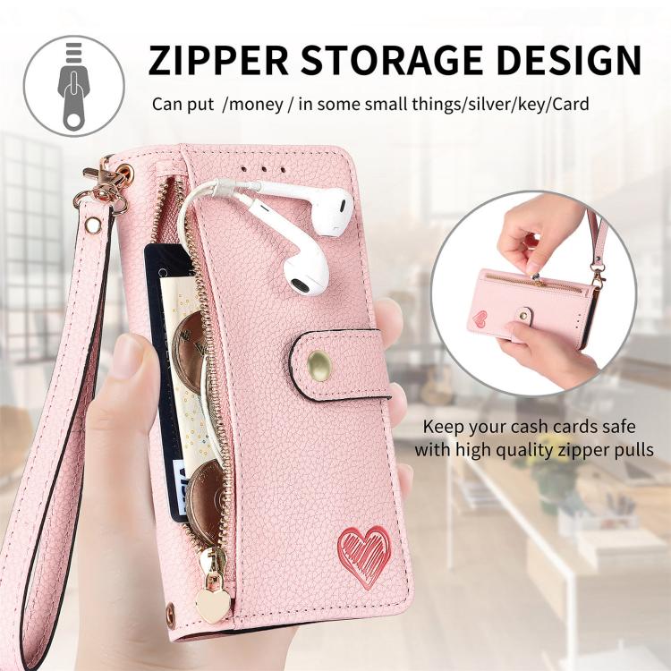 Love Zipper Lanyard Leather Phone Case, For iPhone 16e, For iPhone 16 Pro Max, For iPhone 16 Pro, For iPhone 16 Plus, For iPhone 16