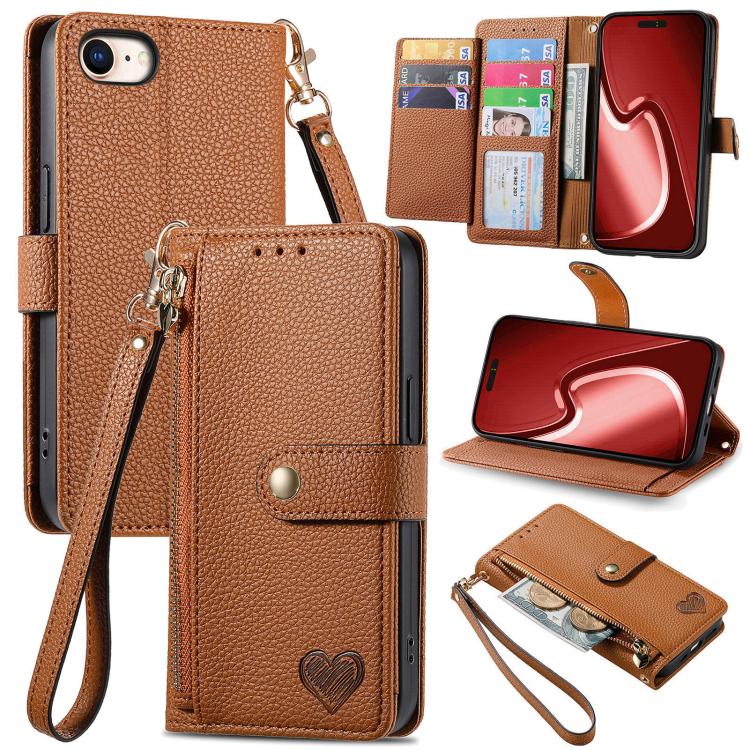 Love Zipper Lanyard Leather Phone Case, For iPhone 16e, For iPhone 16 Pro Max, For iPhone 16 Pro, For iPhone 16 Plus, For iPhone 16