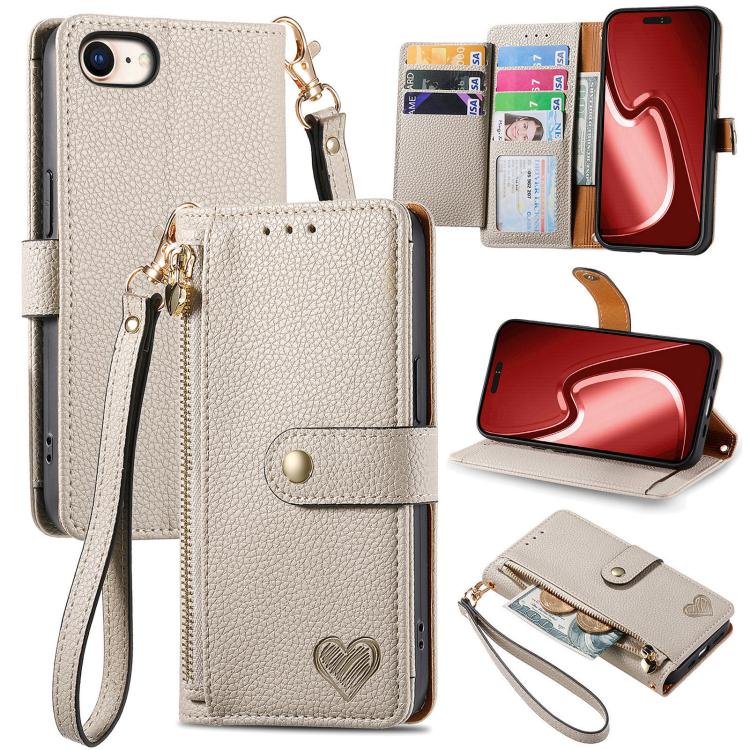 Love Zipper Lanyard Leather Phone Case, For iPhone 16e, For iPhone 16 Pro Max, For iPhone 16 Pro, For iPhone 16 Plus, For iPhone 16