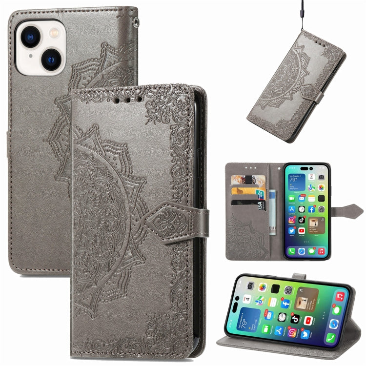 Mandala Flower Embossed Leather Phone Case, For iPhone 15 Pro, For iPhone 15 Plus, For iPhone 15