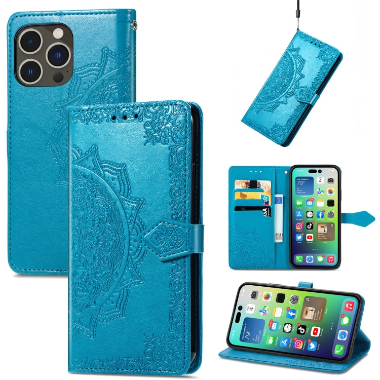 Mandala Flower Embossed Leather Phone Case, For iPhone 16 Pro Max, For iPhone 16 Pro, For iPhone 16 Plus, For iPhone 16, For  iPhone 15 Pro Max