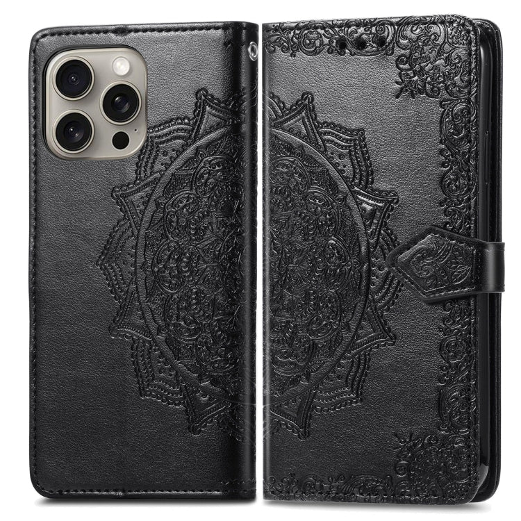 Mandala Flower Embossed Leather Phone Case, For iPhone 16 Pro Max, For iPhone 16 Pro, For iPhone 16 Plus, For iPhone 16, For  iPhone 15 Pro Max