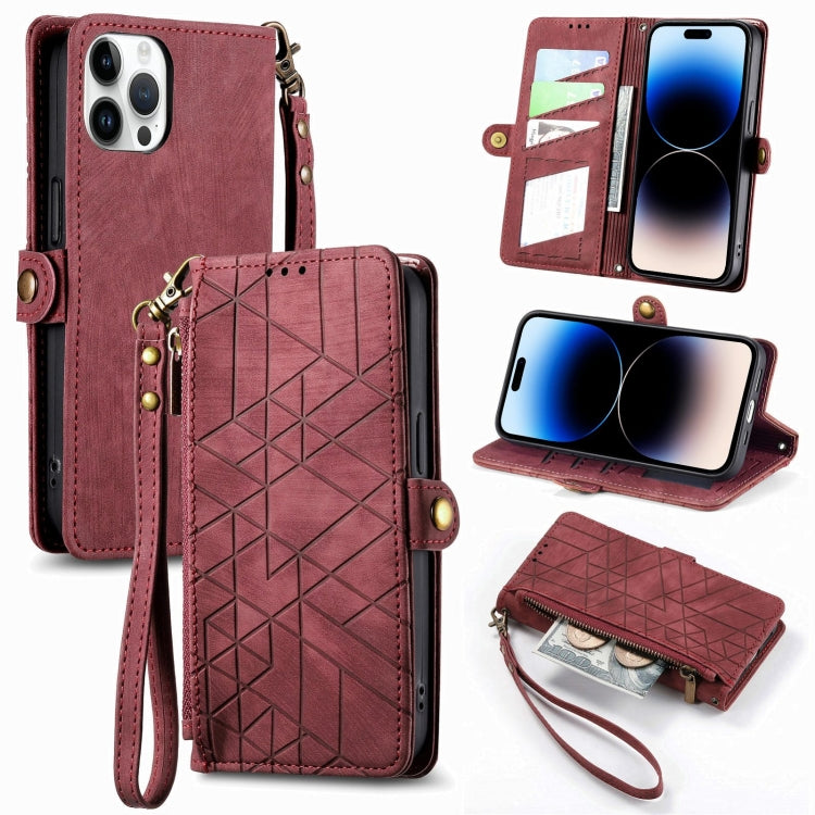 Geometric Zipper Wallet Side Buckle Leather Phone Case, For iPhone 14 Pro, For iPhone 14 Pro Max, For iPhone 7 / 8 / SE 2022, For iPhone 13 Pro Max, For iPhone 13 Pro