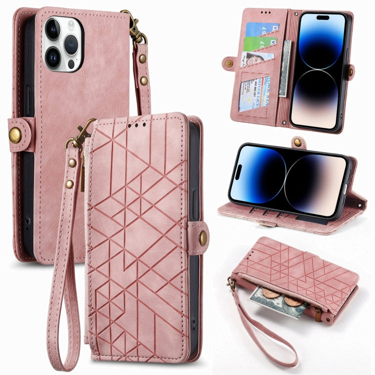 Geometric Zipper Wallet Side Buckle Leather Phone Case, For iPhone 14 Pro, For iPhone 14 Pro Max, For iPhone 7 / 8 / SE 2022, For iPhone 13 Pro Max, For iPhone 13 Pro