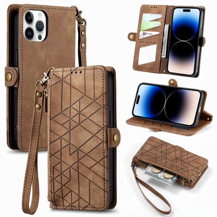 Geometric Zipper Wallet Side Buckle Leather Phone Case, For iPhone 14 Pro, For iPhone 14 Pro Max, For iPhone 7 / 8 / SE 2022, For iPhone 13 Pro Max, For iPhone 13 Pro