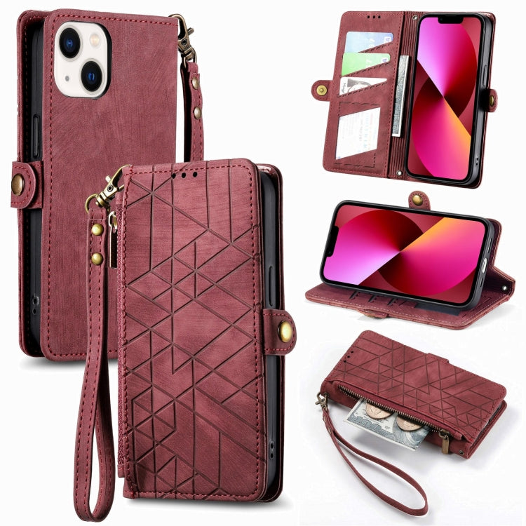 Geometric Zipper Wallet Side Buckle Leather Phone Case, For iPhone 13, For iPhone 13 mini, For iPhone 12 Pro Max, For iPhone 12 / 12 Pro, For iPhone 12 mini