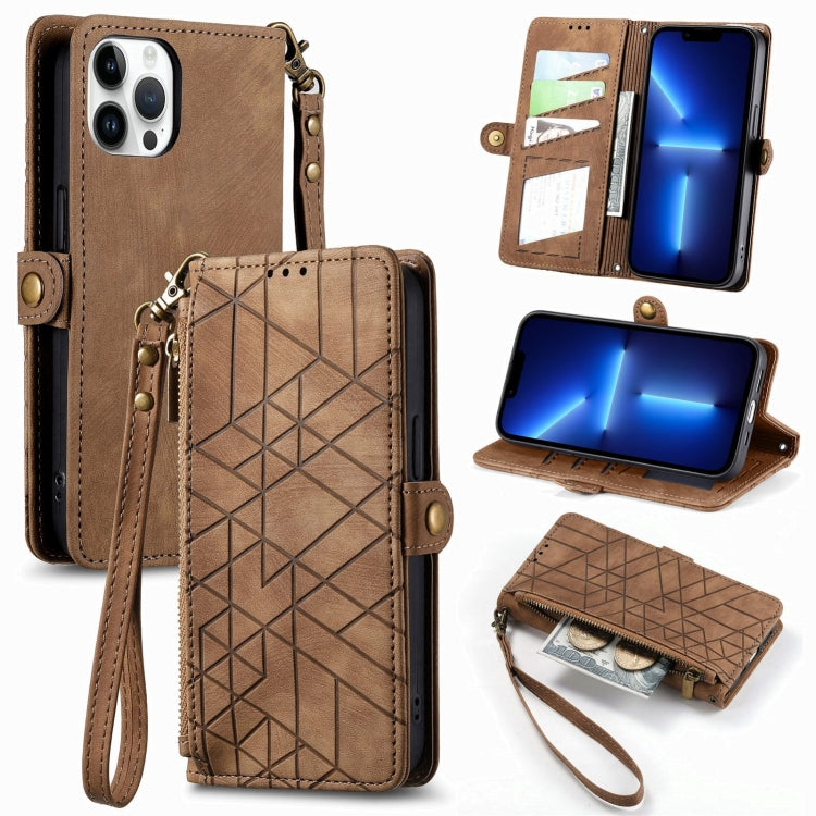 Geometric Zipper Wallet Side Buckle Leather Phone Case, For iPhone 14 Pro, For iPhone 14 Pro Max, For iPhone 7 / 8 / SE 2022, For iPhone 13 Pro Max, For iPhone 13 Pro