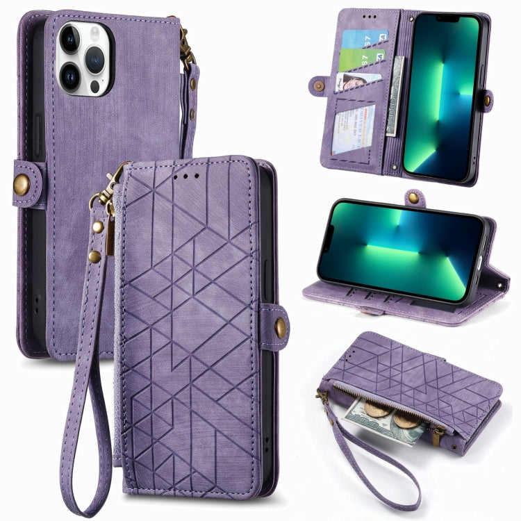 Geometric Zipper Wallet Side Buckle Leather Phone Case, For iPhone 14 Pro, For iPhone 14 Pro Max, For iPhone 7 / 8 / SE 2022, For iPhone 13 Pro Max, For iPhone 13 Pro