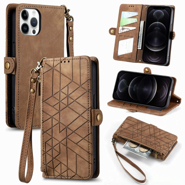 Geometric Zipper Wallet Side Buckle Leather Phone Case, For iPhone 13, For iPhone 13 mini, For iPhone 12 Pro Max, For iPhone 12 / 12 Pro, For iPhone 12 mini