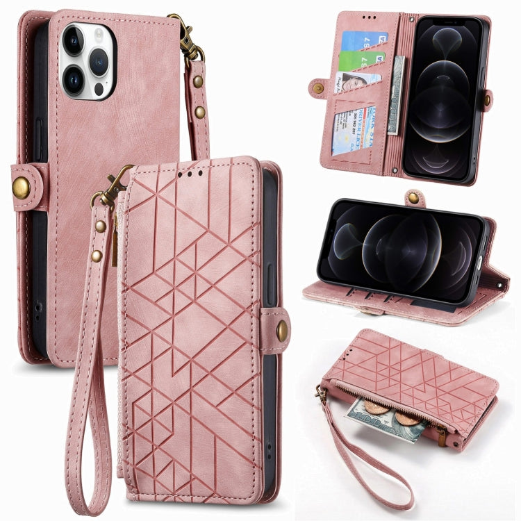 Geometric Zipper Wallet Side Buckle Leather Phone Case, For iPhone 13, For iPhone 13 mini, For iPhone 12 Pro Max, For iPhone 12 / 12 Pro, For iPhone 12 mini