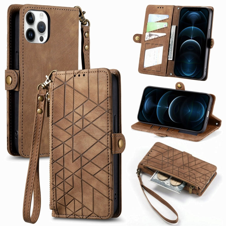 Geometric Zipper Wallet Side Buckle Leather Phone Case, For iPhone 13, For iPhone 13 mini, For iPhone 12 Pro Max, For iPhone 12 / 12 Pro, For iPhone 12 mini