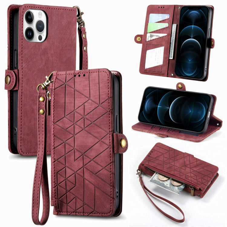 Geometric Zipper Wallet Side Buckle Leather Phone Case, For iPhone 13, For iPhone 13 mini, For iPhone 12 Pro Max, For iPhone 12 / 12 Pro, For iPhone 12 mini