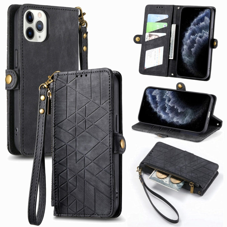 Geometric Zipper Wallet Side Buckle Leather Phone Case, For iPhone 11 Pro Max, For iPhone 11, For iPhone 11 Pro, For iPhone X / XS, For iPhone XR