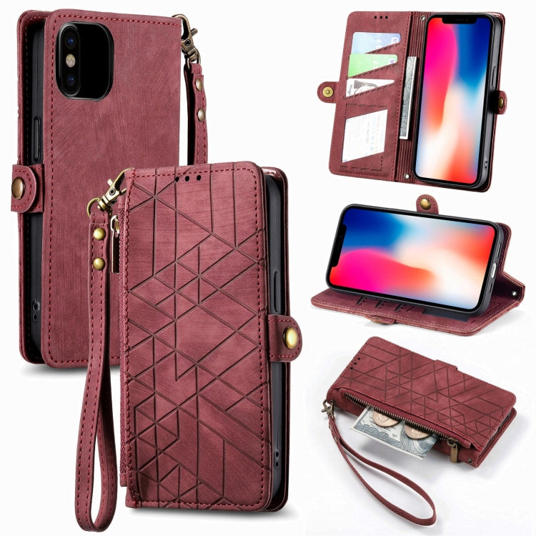 Geometric Zipper Wallet Side Buckle Leather Phone Case, For iPhone 11 Pro Max, For iPhone 11, For iPhone 11 Pro, For iPhone X / XS, For iPhone XR