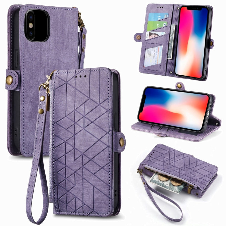 Geometric Zipper Wallet Side Buckle Leather Phone Case, For iPhone 11 Pro Max, For iPhone 11, For iPhone 11 Pro, For iPhone X / XS, For iPhone XR