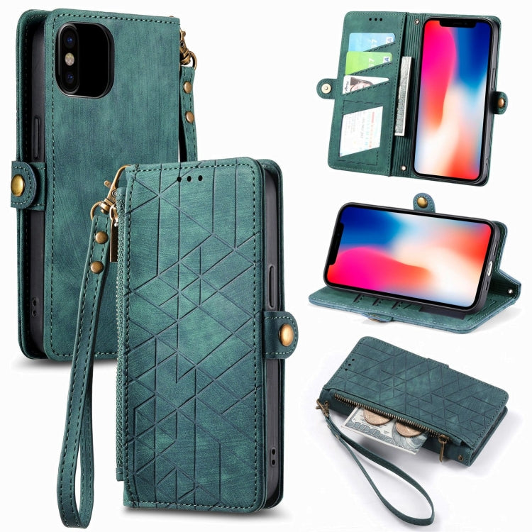 Geometric Zipper Wallet Side Buckle Leather Phone Case, For iPhone 11 Pro Max, For iPhone 11, For iPhone 11 Pro, For iPhone X / XS, For iPhone XR