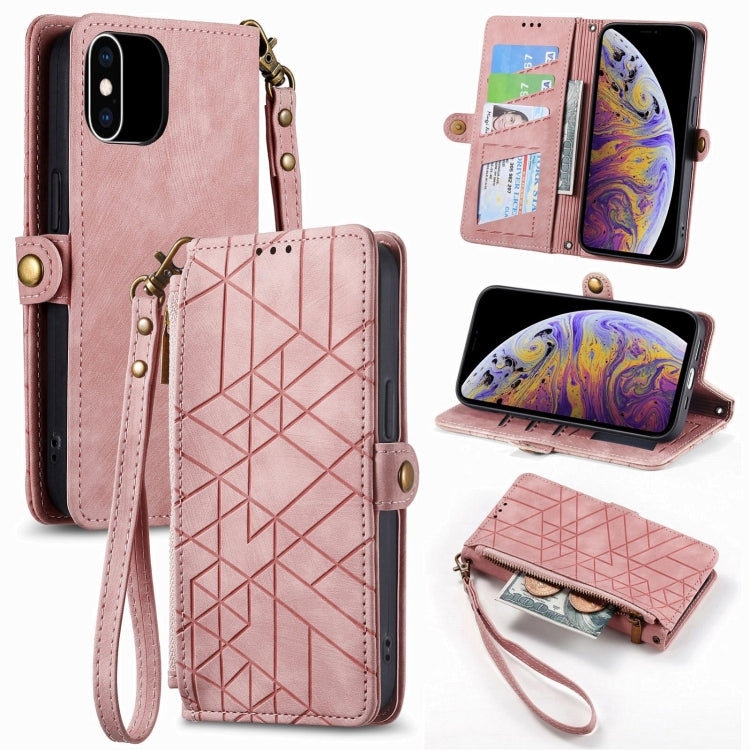 Geometric Zipper Wallet Side Buckle Leather Phone Case, For iPhone XS Max, For iPhone 7 Plus / 8 Plus, For iPhone 6 Plus / 6s Plus, For iPhone 6 / 6s