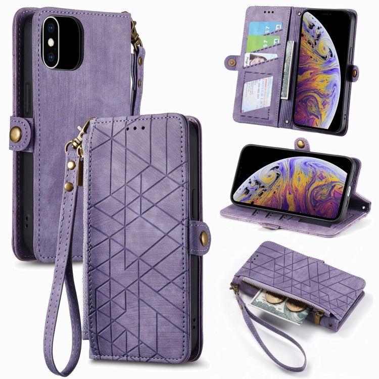 Geometric Zipper Wallet Side Buckle Leather Phone Case, For iPhone XS Max, For iPhone 7 Plus / 8 Plus, For iPhone 6 Plus / 6s Plus, For iPhone 6 / 6s