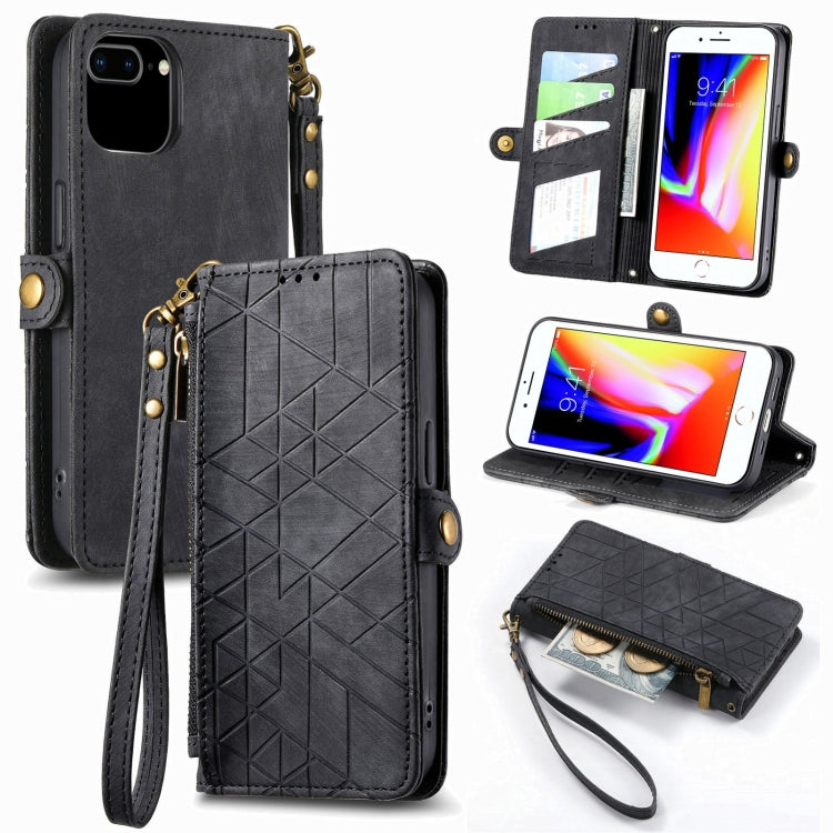 Geometric Zipper Wallet Side Buckle Leather Phone Case, For iPhone XS Max, For iPhone 7 Plus / 8 Plus, For iPhone 6 Plus / 6s Plus, For iPhone 6 / 6s