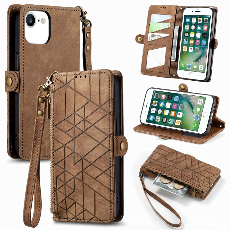 Geometric Zipper Wallet Side Buckle Leather Phone Case, For iPhone XS Max, For iPhone 7 Plus / 8 Plus, For iPhone 6 Plus / 6s Plus, For iPhone 6 / 6s