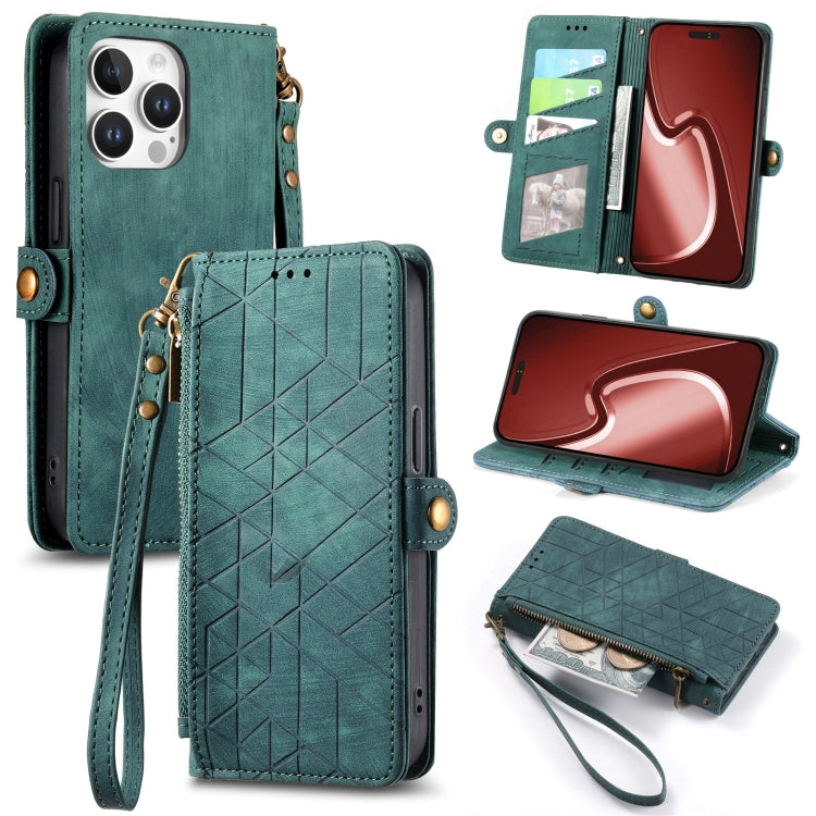 Geometric Zipper Wallet Side Buckle Leather Phone Case, For iPhone 16 Pro Max, For iPhone 16 Pro, For iPhone 16 Plus, For iPhone 16, For iPhone 15 Pro Max