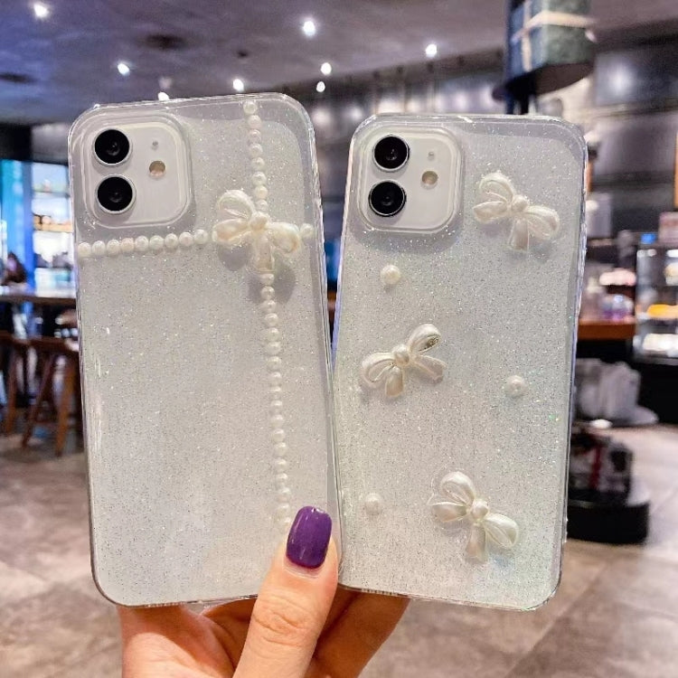 Pearl Bow Glitter Epoxy TPU Phone Case, For iPhone 16e, For iPhone 16 Pro Max, For iPhone 16 Pro, For iPhone 16 Plus, For iPhone 16, For iPhone 15 Pro Max, For iPhone 15 Pro, For iPhone 15 Plus, For iPhone 15