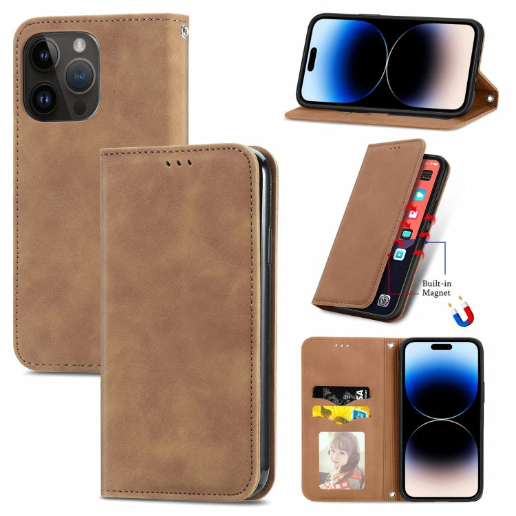 Retro Skin Feel Magnetic Flip Leather Phone Case, For iPhone 14, For iPhone 14 Pro, For iPhone 14 Pro Max