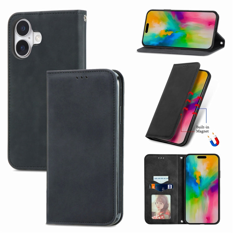 Retro Skin Feel Magnetic Flip Leather Phone Case, For iPhone 16 Pro Max, For iPhone 16 Pro, For iPhone 16 Plus, For iPhone 16, iPhone 16e