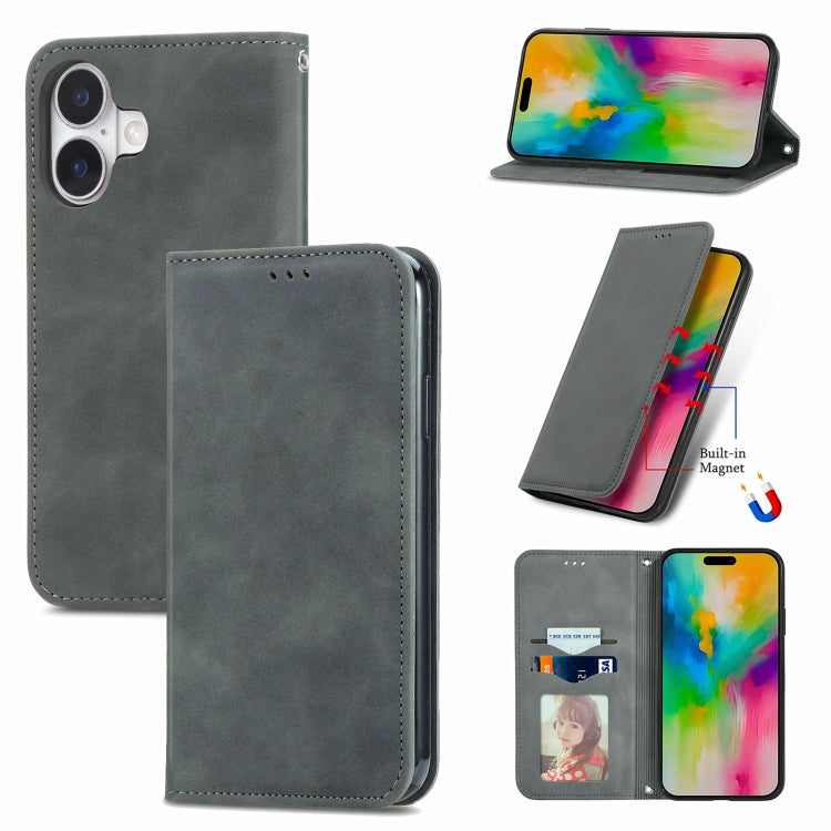 Retro Skin Feel Magnetic Flip Leather Phone Case, For iPhone 16 Pro Max, For iPhone 16 Pro, For iPhone 16 Plus, For iPhone 16, iPhone 16e