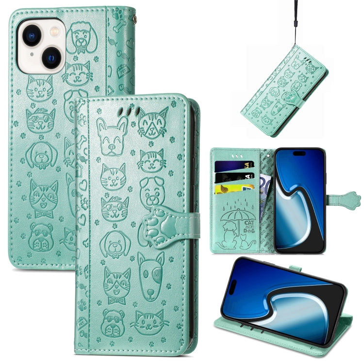 Cat and Dog Embossed Leather Phone Case, For iPhone 15