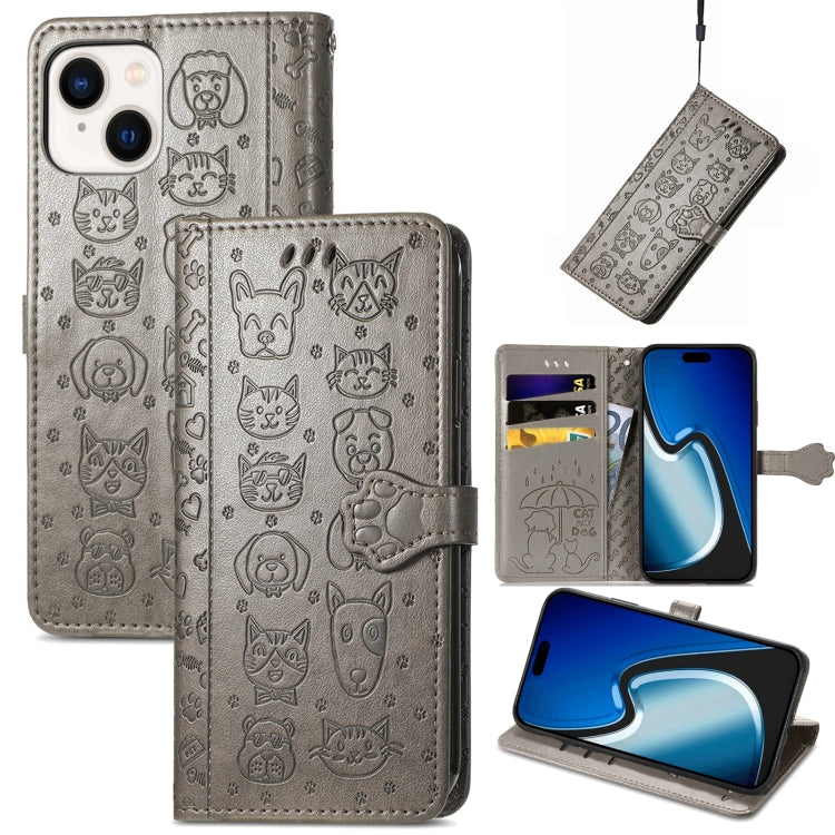 Cat and Dog Embossed Leather Phone Case, iPhone 16e, For iPhone 15 Pro Max, For iPhone 15 Pro, For iPhone 15 Plus