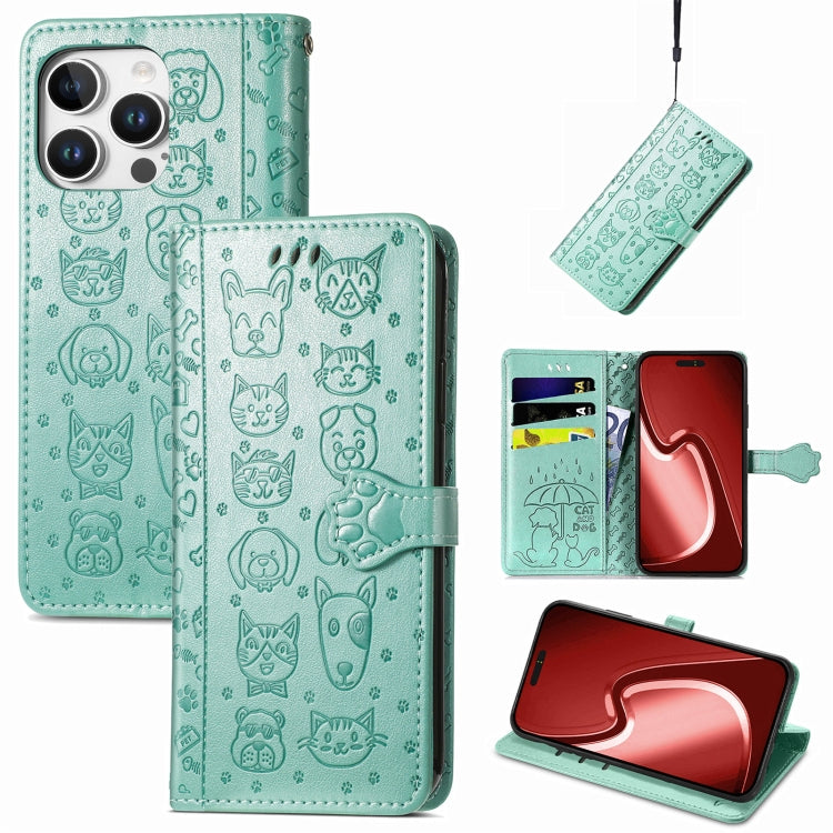 Cat and Dog Embossed Leather Phone Case, For iPhone 16 Pro Max, For iPhone 16 Pro, For iPhone 16 Plus, For iPhone 16