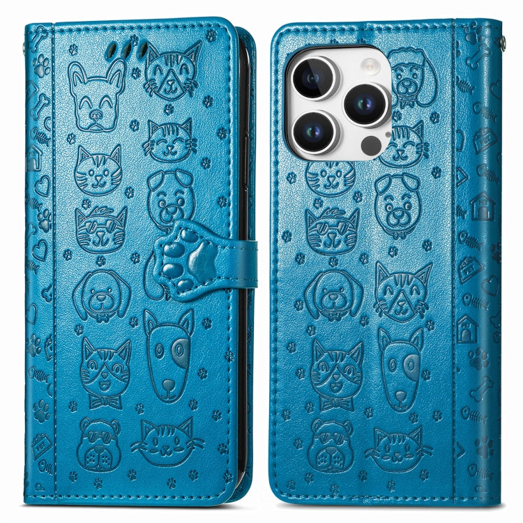 Cat and Dog Embossed Leather Phone Case, For iPhone 16 Pro Max, For iPhone 16 Pro, For iPhone 16 Plus, For iPhone 16