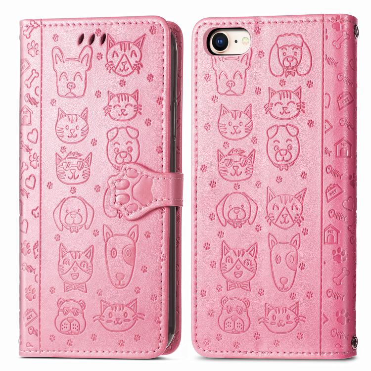 Cat and Dog Embossed Leather Phone Case, iPhone 16e, For iPhone 15 Pro Max, For iPhone 15 Pro, For iPhone 15 Plus