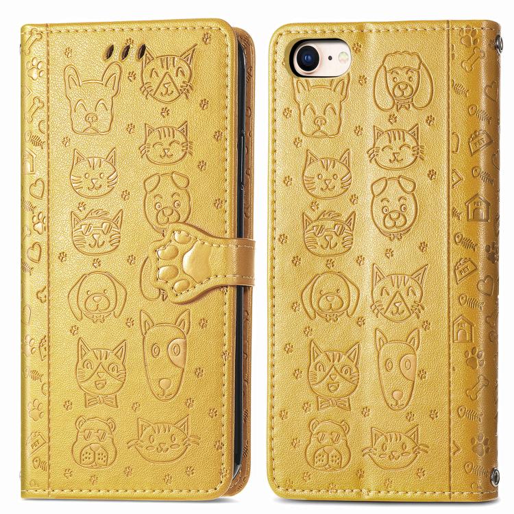 Cat and Dog Embossed Leather Phone Case, iPhone 16e, For iPhone 15 Pro Max, For iPhone 15 Pro, For iPhone 15 Plus