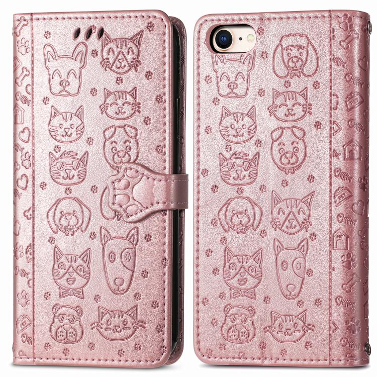 Cat and Dog Embossed Leather Phone Case, iPhone 16e, For iPhone 15 Pro Max, For iPhone 15 Pro, For iPhone 15 Plus