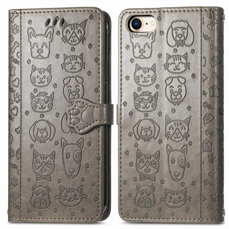 Cat and Dog Embossed Leather Phone Case, iPhone 16e, For iPhone 15 Pro Max, For iPhone 15 Pro, For iPhone 15 Plus